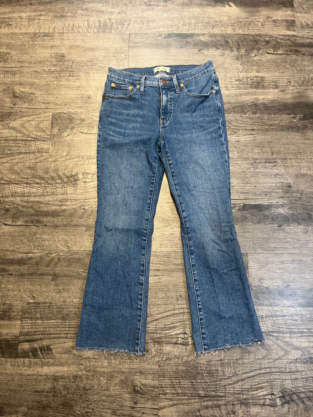 Madewell Medium Blue High-Rise Flare Jeans with Raw Hem